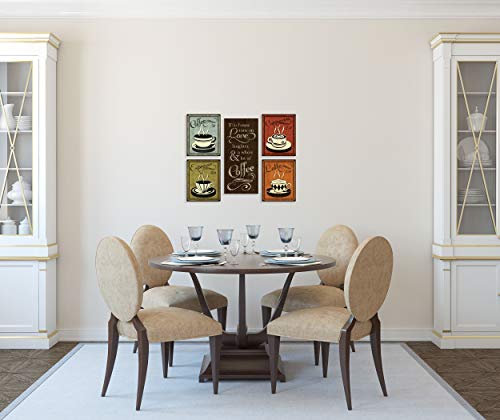 Paper Coffee, Espresso, Cappuccino, Latte And 'This House Runs On Love Laughter And A Whole Lot Of Coffee" Set; Four 8X10 And One 8X18In Paper Posters #TOP1
