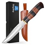 ZhengSheng 6.0' Fixed Blade Knife, Ergonomic Handle Bowie Survival Knives with Leather Sheath for Camping, Hiking