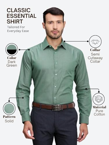 Image of Raymond Men Pure Cotton Slim Fit Solid Pattern Semi Cut Away Collar Formal Shirt