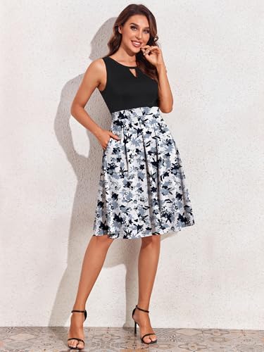 Image of Sureple Women's Retro Sleeveless Swing Casual Work Summer Party Dress with Pockets