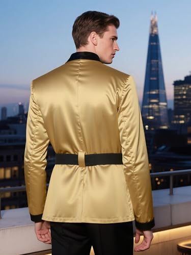 Men's Satin Smoking Jacket Robe Fully Lined House Kimono Bathrobe with Belt for Spring Summer2