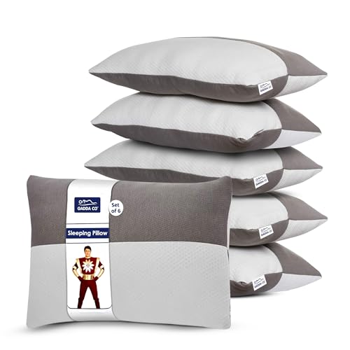 Image of GADDA CO Hollow Fiber Sleeping Pillow Set of 6 | Adjustable Height | Hotel Like Quality | Cloud Like Sleep Comfort | Soft & Fluffy Microfiber Fill | 6 Months Warranty | 24 x 16 Inch | White & Grey
