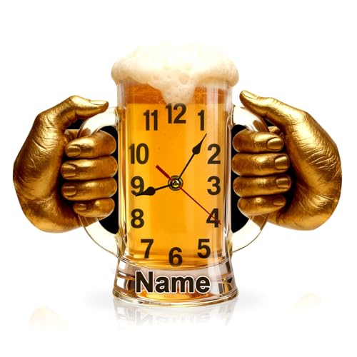 HSAEANZL Reloj de pared personalizado de taza de cerveza con nombre, acrílico 2D, reloj de decoración de pared, adecuado para bares, hogar, bodegas, salas de ocio, salas de billar y oficinas, sin