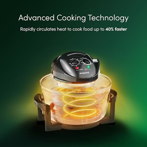 Emperial Premium Black 17L Halogen Convection Oven Cooker Air Fryer 1400W Includes Accessories Pack, Timer & Extender Ring