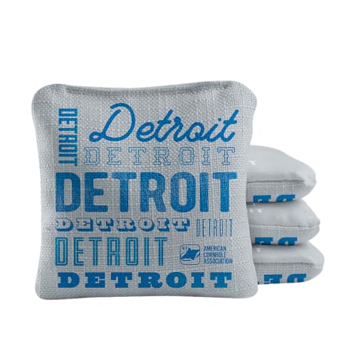 ACA Synergy Pro Dual Sided Cornhole Bags | Detroit Gray Design | Set of (4) All-Weather Resin Filled Stick & Slide Corn Hole Bags