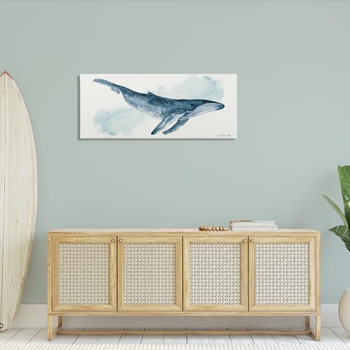 Stupell Industries Nautical Humpback Whale Marine Animal Blue Watercolor Painting, Designed by Stephanie Workman Marrott Canvas Wall Art, 48x20, White