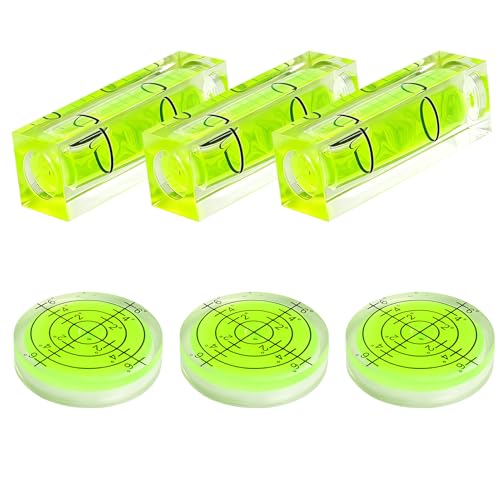 Mini Spirit Level 6 Pcs Bubble Level Small Precision Bullseye Bubble Spirit Level for Leveling Phonograph Turntable Camera Tripod Drill Picture Hanging (Circle+Rectangle)