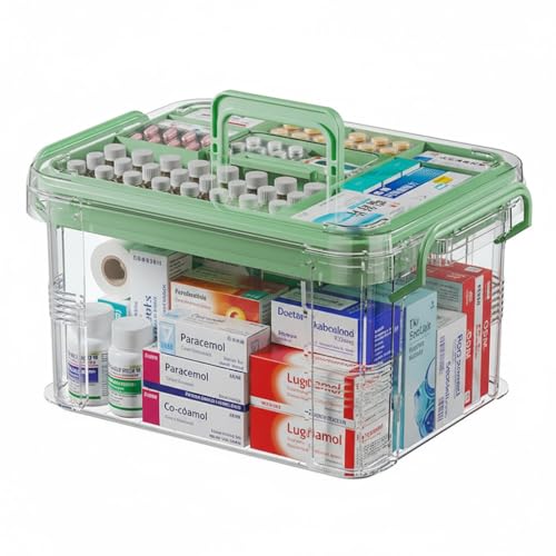 Oursouion Lot de 2 étagères de rangement pour médicaments, boîte à médicaments, boîte de rangement multi-usages avec couvercle, grande boîte...