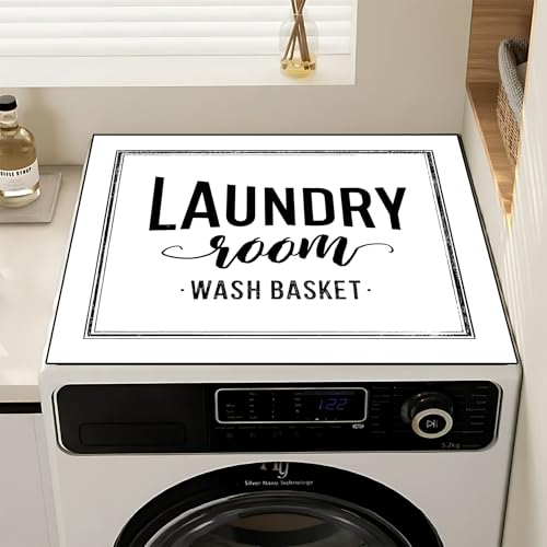 Image of Non-Slip Washer & Dryer Top Cover Mat Dust-Proof Protective Pad with Absorbent Surface & Rubber Backing, Waterproof & Heat Resistant Laundry Room Decor (Laundry Room-1, 23.6 inch x 19.7 inch)