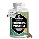 Grünlippmuschel Kapseln hochdosiert: 1500 mg Grünlippmuschel Pulver aus Neuseeland pro Tagesdosis, 300 Kapseln Dauerversorgung, Natürliche Nahrungsergänzung ohne Zusätze, Made in Germany