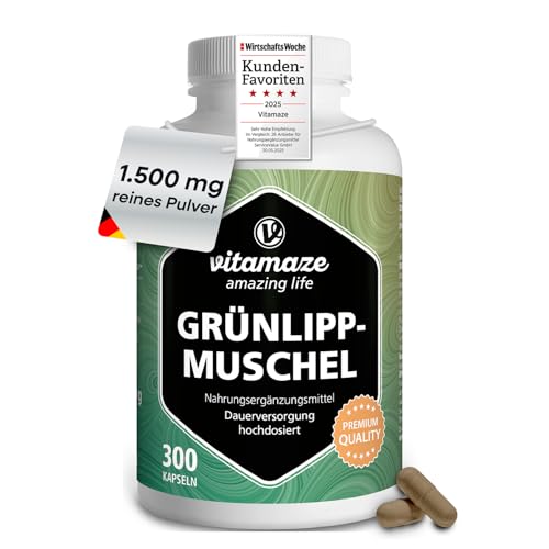 Vitamaze Grünlippmuschel Kapseln hochdosiert 1500 mg Grünlippmuschel Pulver aus Neuseeland pro...