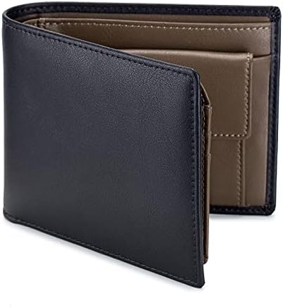 OFAMOUS Men's Leather Wallet with Coin Pocket Flip Up ID Window RFID Blocking Slim Bifold Credit Card Front Pocket Wallet (Dark khaki)