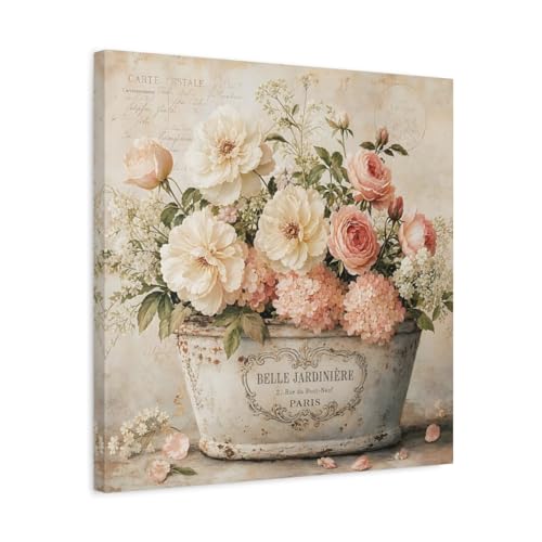 Toile florale rose vintage au-dessus d'une console d'entrée accueillante