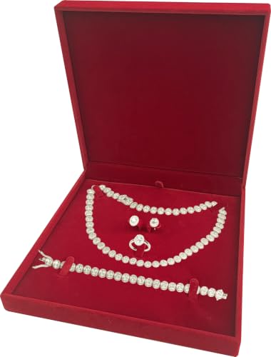 LAODA Premium Velvet Extra Large Necklace Earring Ring Bracelet Set Jewelry Gift Box (1, Red) - Image 2