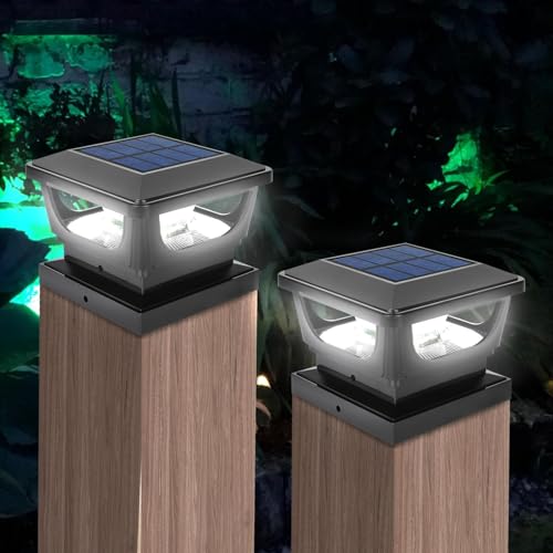GEYUEYA Home Solar Post Cap Lights Outdoor,IP65 Waterproof Post Solar Lights Fence Cap Light for 3x3 3.5×3.5 4x4 inch Wooden Posts Deck Patio Garden Yard Decoration-2 Pack