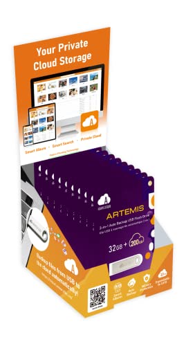 Amaryllo Artemis 2 en 1 200 GB de almacenamiento en la nube + unidad flash USB 2.0 de 32 GB con respaldo automático (memoria USB, unidad de pulgar, memoria Stick) 10x/caja