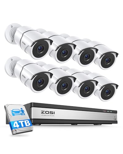 Image of ZOSI 16 Channel Wired Security Camera System with 4TB HDD, 8 x 1080P Weatherproof Metal CCTV Cameras with Audio, AI Human /Vehicle Detection, 120ft Night Vision, 16CH DVR for Business 24 /7 Recording