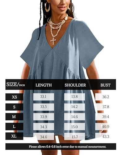 Image of Gozoloma Women Summer Short Sleeve Mini Dress Casual Loose V Neck Flowy Sundress Vacation Tshirt Sun Dress with Pockets