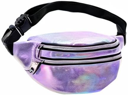 Fashion Holographic Fanny Pack for Mother' Day Gift, Purple Sports Waist Bag, Shinny Travel Fanny Bag for Work, Runing, Rave, Hiking, Festival, Beach - Image 8