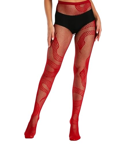 XIUSEMY Collants sexy pour femme Bas résille Collants à motifs Collants chaussettes hautes (SE Rouge)