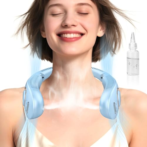 Image of Neck Fans Portable Rechargeable,Neck Fans that Blow Cold Air,Personal Cooling Device Wearable,Mini Ventilador Portatil,Bladeless Hand Free Neck Fan USB Chargeable Hot Flash Presents for Women Men Blue
