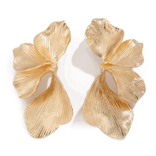 HSAJS Ohrringe Damen Große Gold Blume Baumeln Metall Blütenblatt Ohrstecker Übertrieben Leichte Hypoallergene Modeschmuck für Frauen und Mädchen Geschenke
