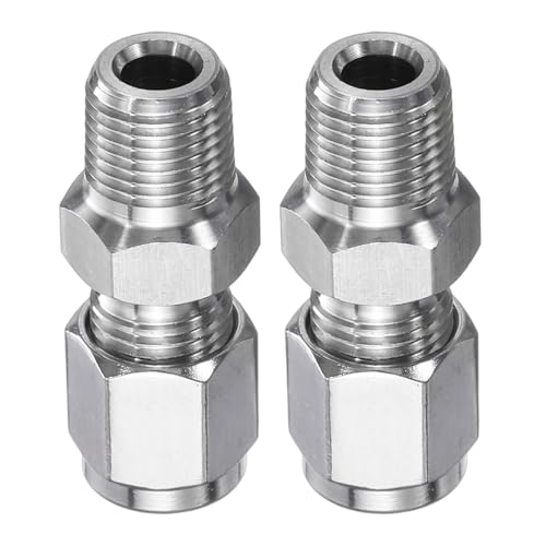 sourcing map Lot de 2 raccords à compression 4 mm OD x 0,3 cm NPT filetage mâle en acier inoxydable adaptateur coupleur droit de tuyau de compression connecteur de tuyau pour huile, gaz, eau