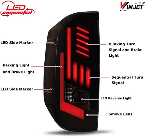 Winjet Led Tail Lights Assembly For 2014-2021 Toyota Tundra Taillights With Led Sequential Turn Signals Drl Brake Lights Rear Lamps Pair Replacement For Tundra Pickup Passenger And Driver Side (Smoke) #TOP3