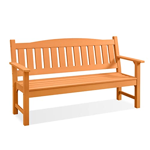 Image of Psilvam 3-Person Poly Lumber Outdoor Bench Weatherproof, 800 Lbs, Orange