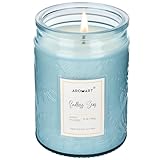 AROMART Scented Candles Clearance 12 Oz, Sea Salt Soy Candles for Home Scented, Aromatherapy Candle with 8% Essential Oils, Long Burning, Leaf Embossed Jar Candles Gifts for Women Men
