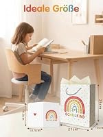 Geschenktüte Einschulung Regenbogen – 3-teiliges Set mit 1 Geschenktaschen, 2 Bögen cremeweißem Seidenpapier & Gratulationskarte – Geschenkverpackung Schulanfang für Jungen Mädchen – Ansicht 3