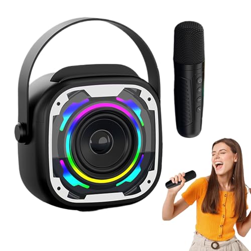 Altavoz portátil con micrófono, máquina de karaoke - Micrófono inalámbrico con altavoz | PA, boombox exterior, amplificador de música con asa y luces RGB para exteriores