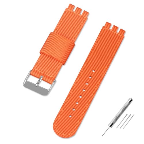 [JUSUTEK] �v�V For �X�E�H�b�` �i�C�����J���o�X���v�o���h �x���g �R���p�`�u�� Swatch 19mm��p �z�� ���t���ʋC ���߂��ȒP �j���������p �����p �~���^���[�r���v�ւ��o���h (�I�����W+��, 19MM)