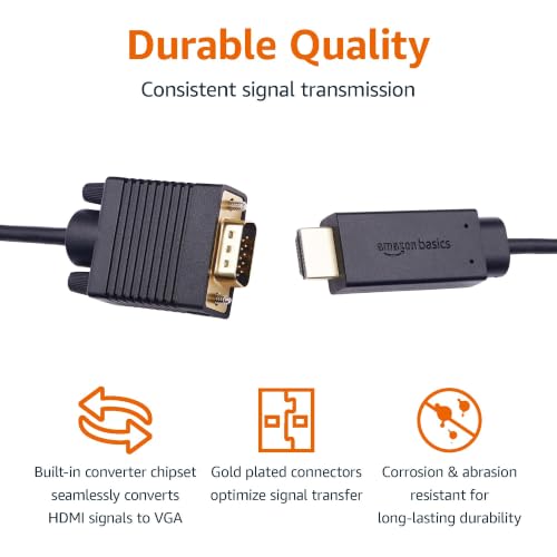 Image of Amazon Basics HDMI (Source) to VGA (Display) Cable (ONE-Directional), Male to Male, 1080P, Gold-Plated, 6 feet, Black (Pack of 2)