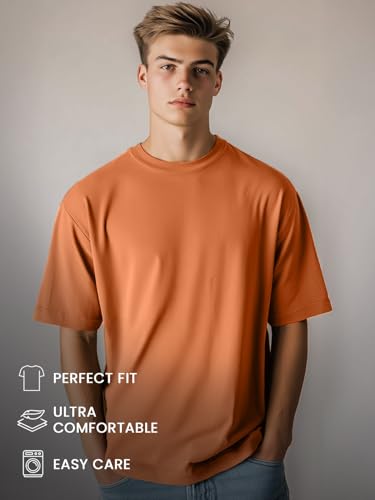 Image of Nobero 100% Cotton Oversized T Shirts for Men Stylish | Oversized Fit | Solid T Shirts for Men 180 GSM Combed Cotton | Round Neck Half Sleeve