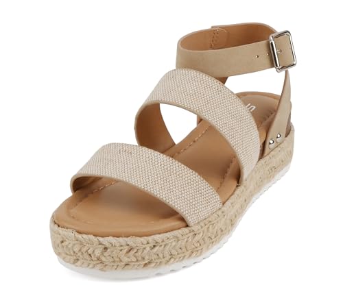 Image of Soda BRYCE-2 Kids /Children /Girls Open Toe Two Bands Espadrille Jute Platform Wedge Casual Fashion Flatform Sandals with Buckle Ankle Strap