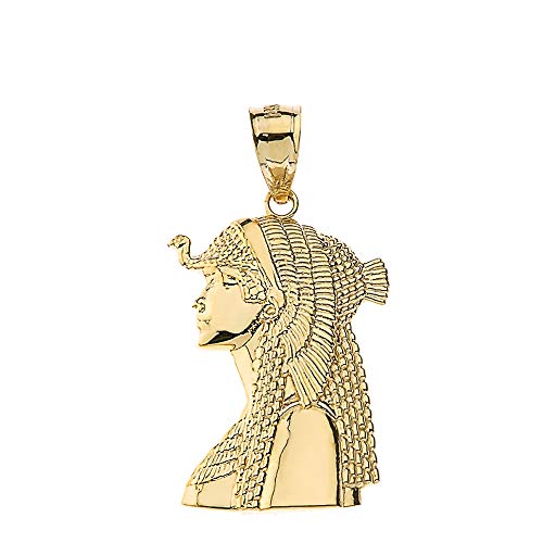 Claddagh Gold - Textured 14k Ancient Egyptian Queen Cleopatra Pendant Yellow Gold