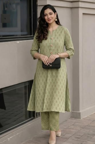 Image of ANNI Designer Kurta Set for Women Viscose Printed | Kurti Set for Woman | Kurta Pant Set | 2 Piece Set Women | Mandarin Neck 3 /4 Sleeve Regular Fit Stylish Ethnic Outfit Clothing