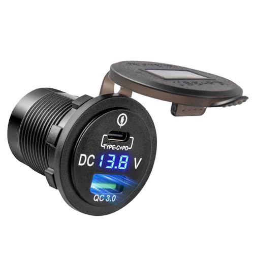 Anina 12V/24V Car Charger Outlet 36W+18W Cigarette Lighter Plug PD USB Charging Socket Reverse Protection Waterproof with Voltmeter Power Supply for Car RV ATV Boat Marine Truck Automotive Motorcycle