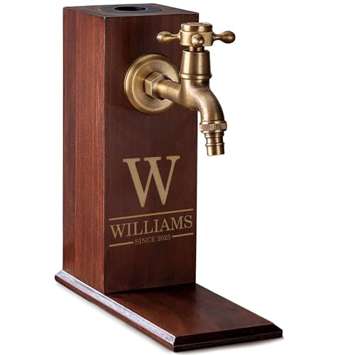 Custom Engraved Monogram Name Since Year Liquor/Bourbon Wooden Whiskey Dispenser Personalized Drink Pourer Premium Home Bar Gift for Men, Husband, Dad