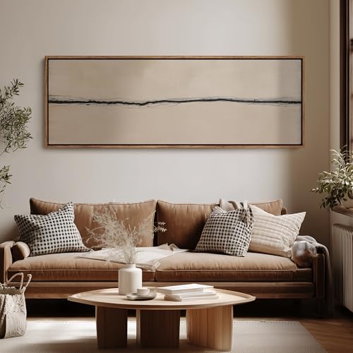wall26 Large Framed Wall Art Canvas Print - Minimal Line Horizon Minimalist Beige Abstract Wall Decor - Contemporary Artwork for Living Room Bedroom Office - 60"x20" - Image 3