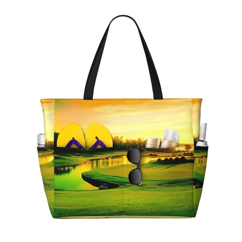 Sac fourre-tout imprimé parcours de golf pour femme sac à main noir