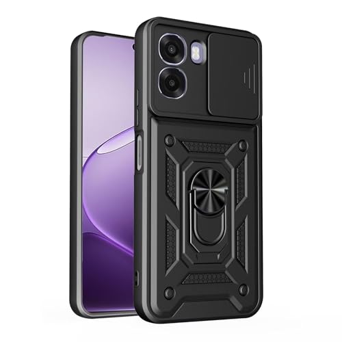 EASSGU Custodia per Armor per OPPO A6X / OPPO A6K (6.75' Inches), Cover Rigida con Supporto ad Anello in Silicone per PC con Base Magnetica - Nero