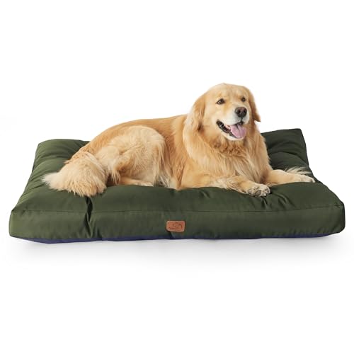 Bedsure Cama Perro Impermeable Extra Grande - 111x89x10 cm Colchón Perro Lavable, Cojín Perro Antipelo y Suave, Verde Oscuro, XL