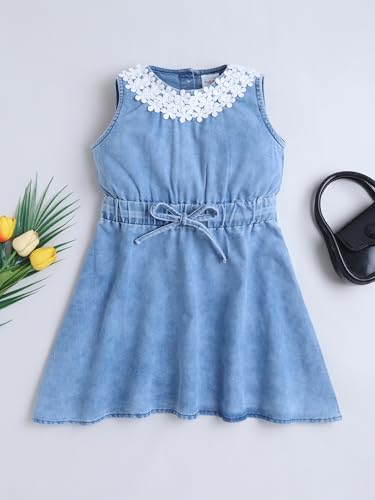 Image of Dresses for Kids Girls, Stylish Knee Length Once Piece Denim Frocks for Girls, Casual Dress for Summer & Birthday Family Gathering & Special Occasion