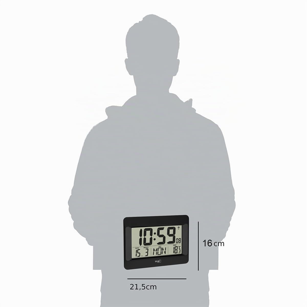 TFA Dostmann Horloge Murale Numérique 60.4519.01 avec Température Intérieure, Noir