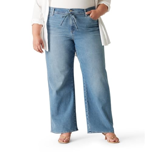 Levi Strauss Signature Gold Women's Heritage Belted Wide Leg Jeans Mid-Rise Stretch Denim (Available in Plus), Faded Days, 18 Plus