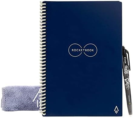 ROCKETBOOK Reusable Digital Notebook - Smart Notepad A5 Blue Wirebound Note Book To Do List Pad, Dotted Paper with Frixion Erasable Pen and Wipe, Office Gadget App Reduce Paper Waste