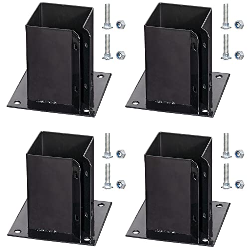 Heavy Duty 4x4 Inches Wood Posts Base Cover - 4 Pcs, Inner Size 3.5 x3.5  Pack Fence Post Support Square Metal Brackets - Bolt Down Post Base Bracket for Anchor Fences, Mailbox, & Deck