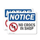 (2 Pack) No Crocs In Shop Sign With Symbol OSHA Notice Sign 5 Inch X 3.5 Inch Vinyl Label Decal Sticker Weather Resistant, UV Protected for Workplace, Business, and Construction Site, Made in the USA